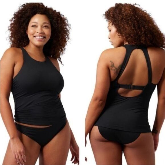 Athleta Maldives Swim Tankini Swim Tank Top UPF 50+ Beach Vacation Black 32 D/DD - Picture 1 of 8
